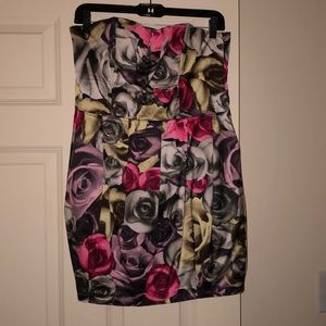 HTF multi color rose dress strapless US10 UK14 H&M
